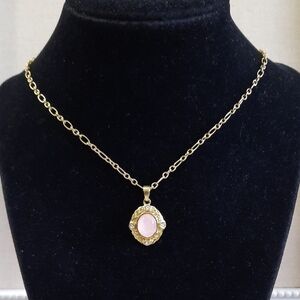 Gold-tone Necklace with Pink Pendant